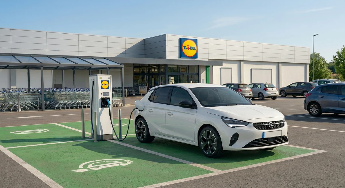 Cargando coche eléctrico mientras compramos en el supermercado