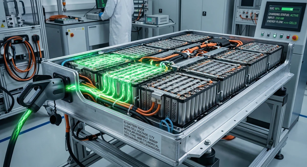 Celdas de una batería de coche eléctrico