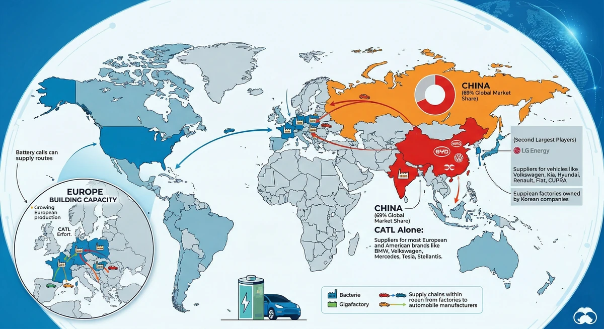 Mapa de producción mundial de baterías de coches eléctricos