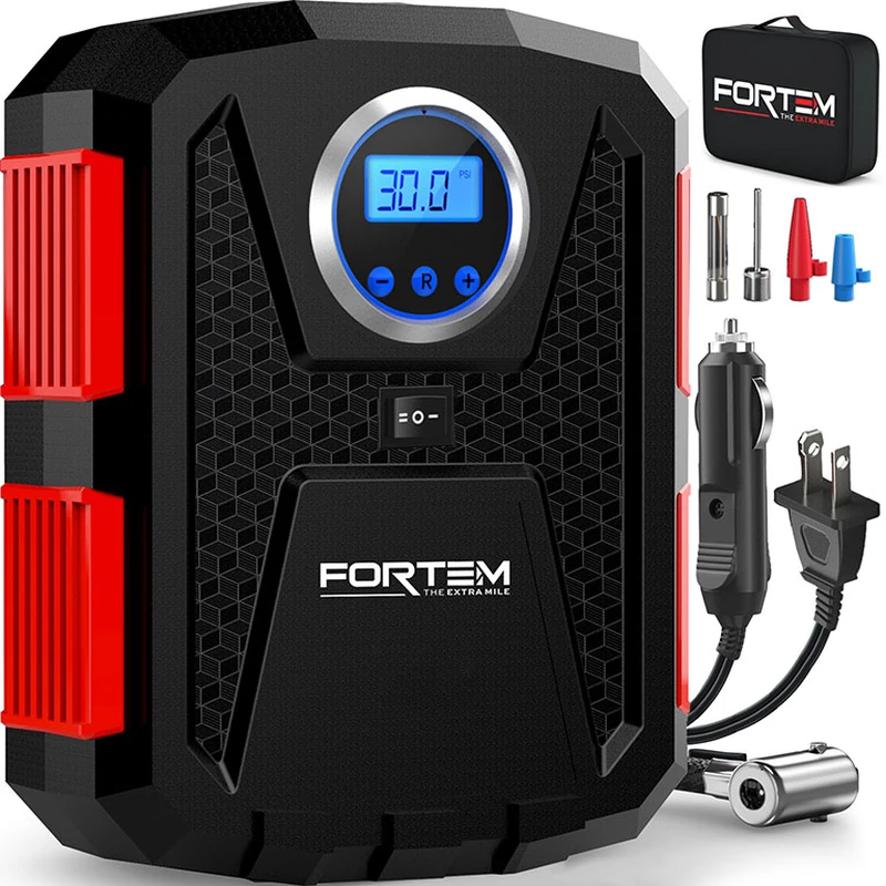 Inflador de neumáticos FORTEM de 12 V y corriente en Amazon