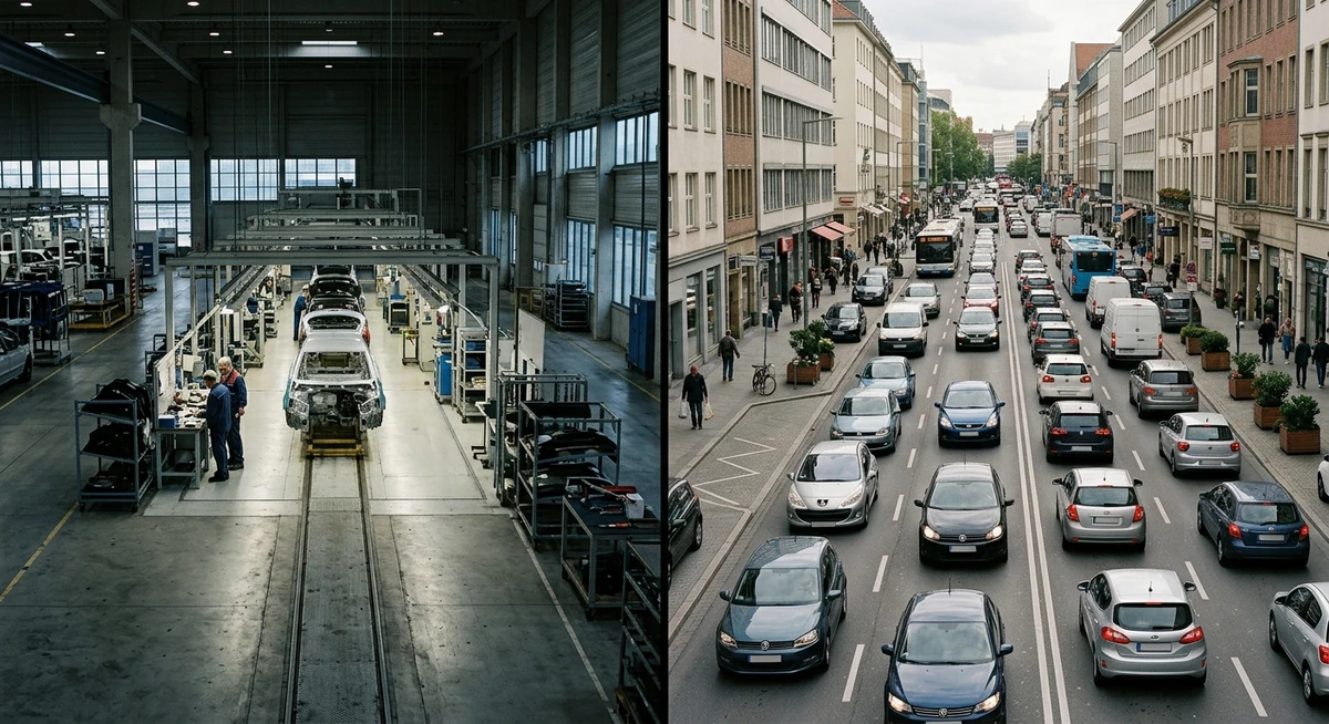 Dos fotografías del mismo proceso: la industria del automóvil reestructurándose por la pérdida del mercado chino y una calle española donde siguen dominando las marcas de siempre